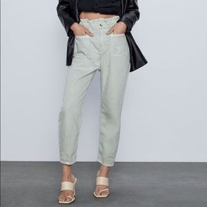 Zara Baggy Paperbag Jeans Green Trouser